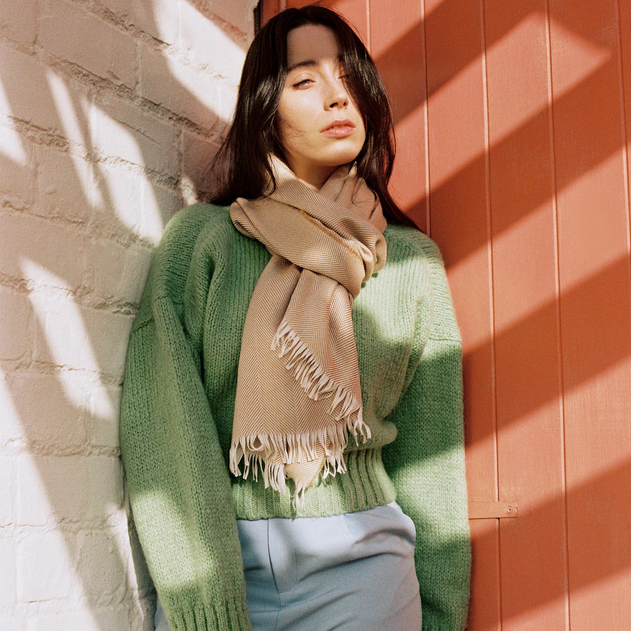 Marquee Camel Herringbone Cashmere & Silk Stole