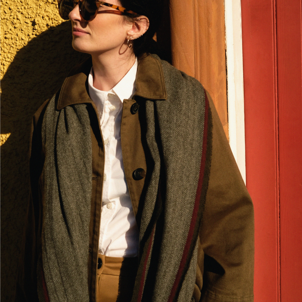 Talisker Green Herringbone Cashmere Scarf