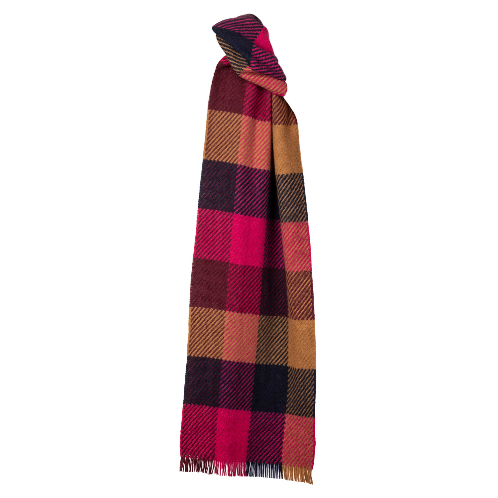 Deluxe Foxglove Block Check Cashmere Scarf