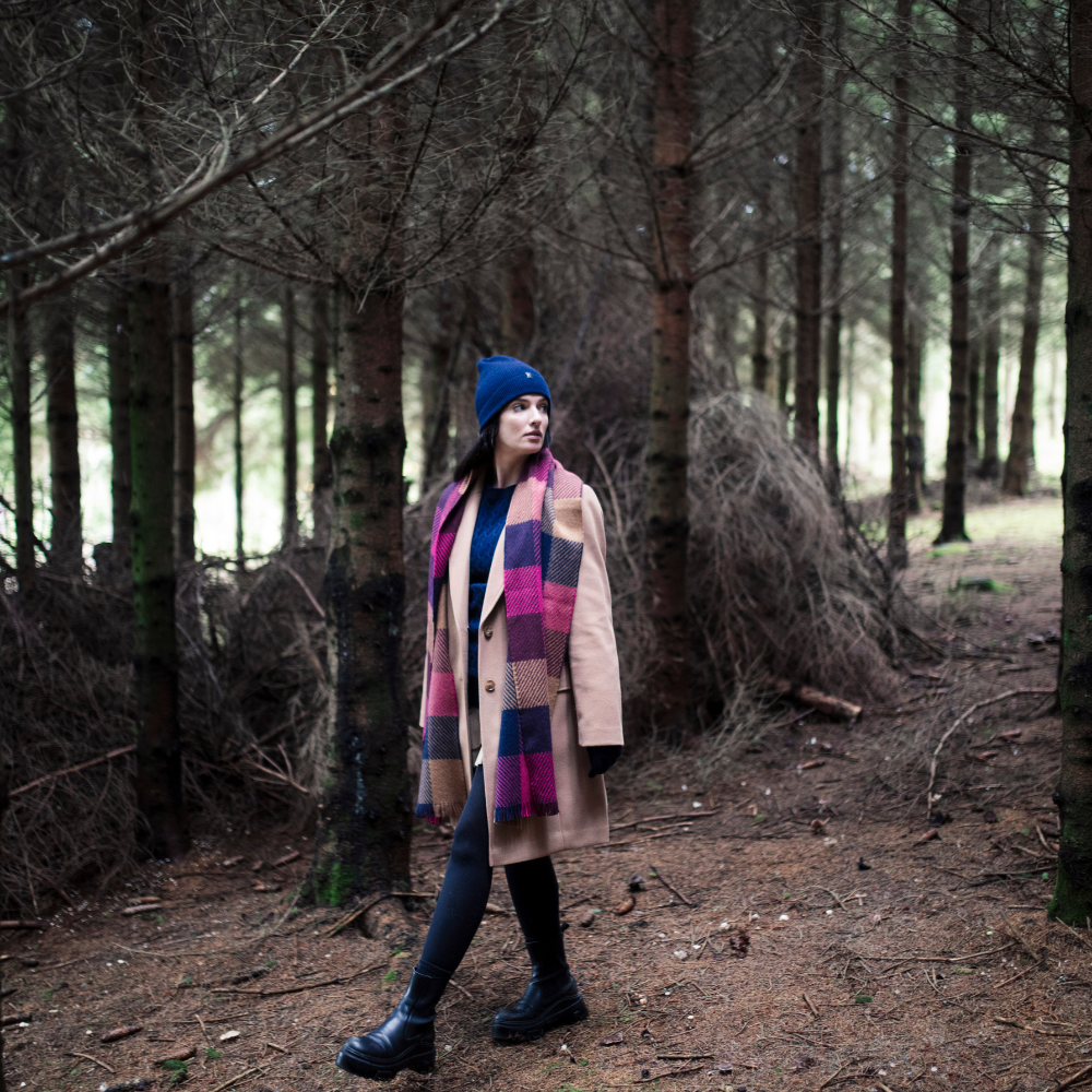 Deluxe Foxglove Block Check Cashmere Scarf