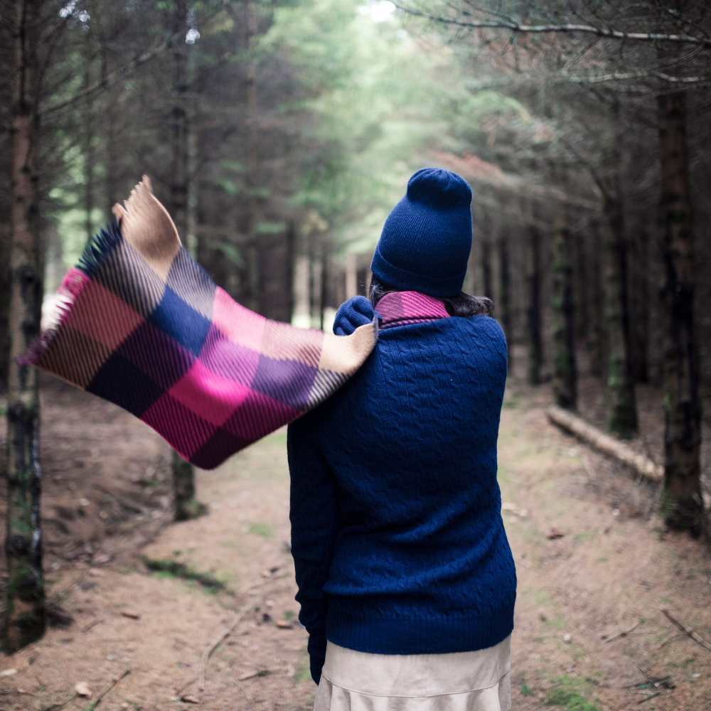 Deluxe Foxglove Block Check Cashmere Scarf
