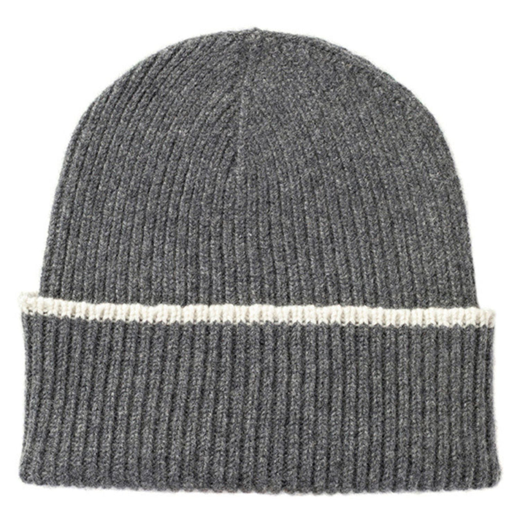 Knitted Grey Mid-Weight Ribbed Cashmere Beanie Hat