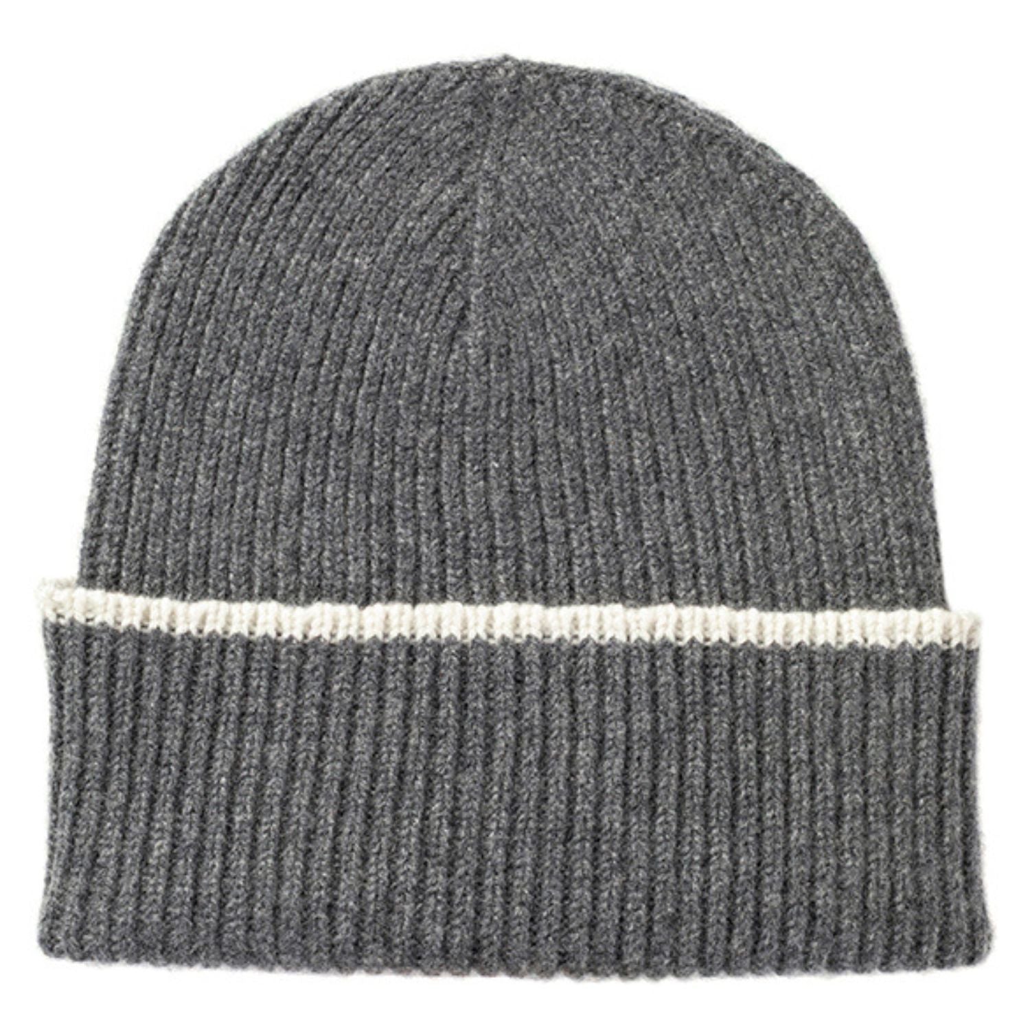 Knitted Grey Mid-Weight Ribbed Cashmere Beanie Hat