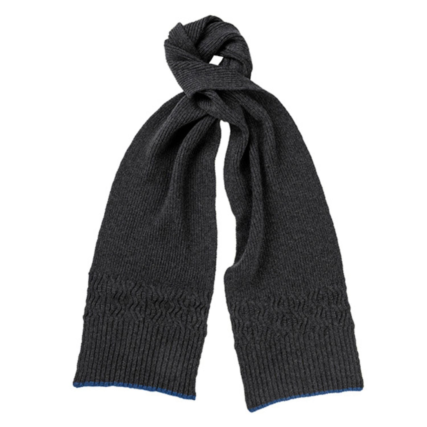 Knitted Charcoal Mid-Weight Ribbed Cashmere Scarf