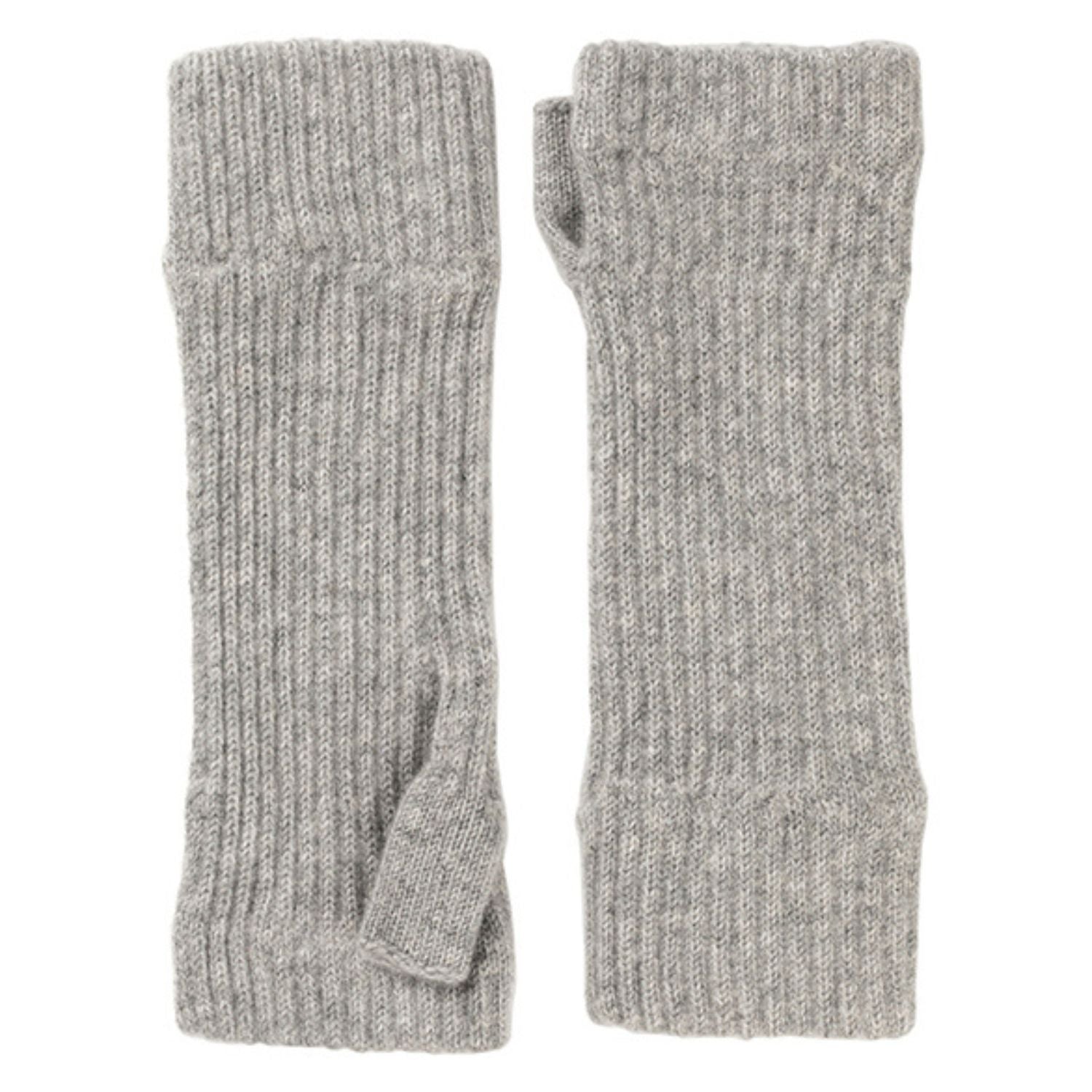 Ladies Light Grey Ribbed Cashmere Wrist-Warmers