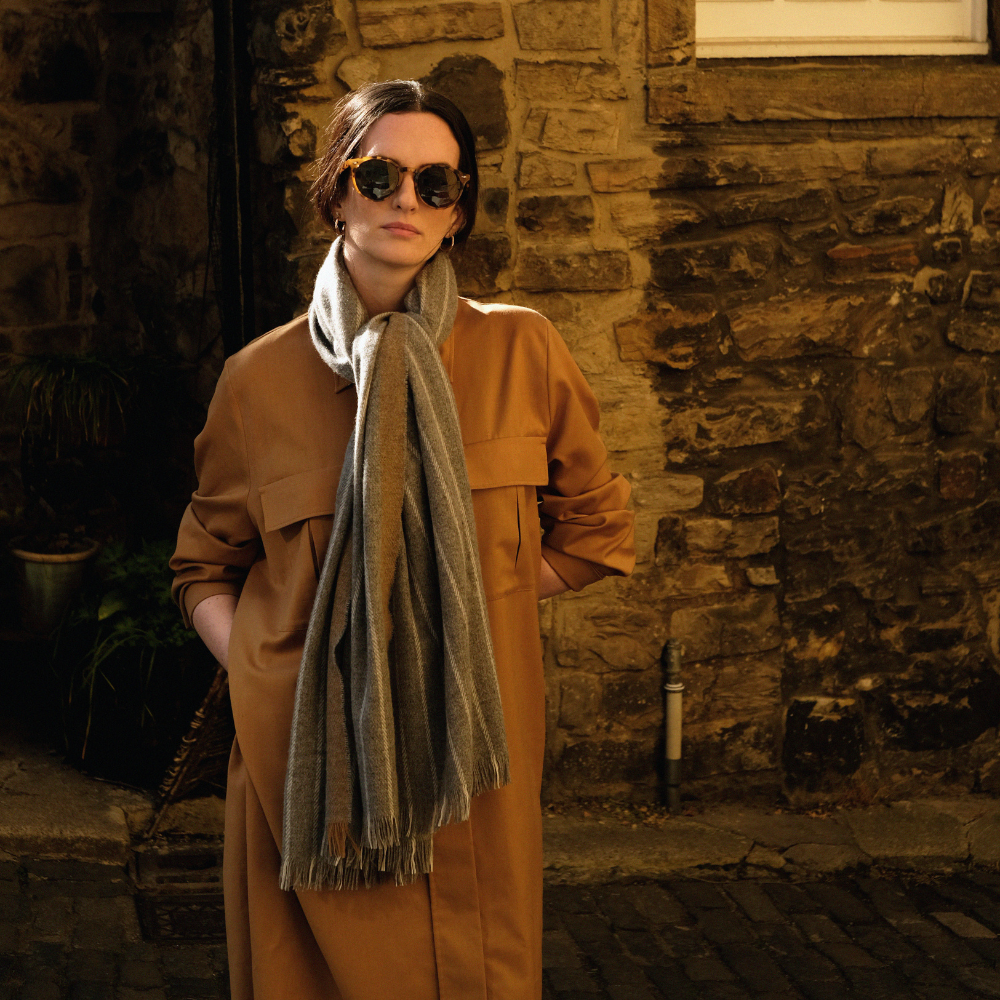 Talisker Green Herringbone Cashmere Scarf