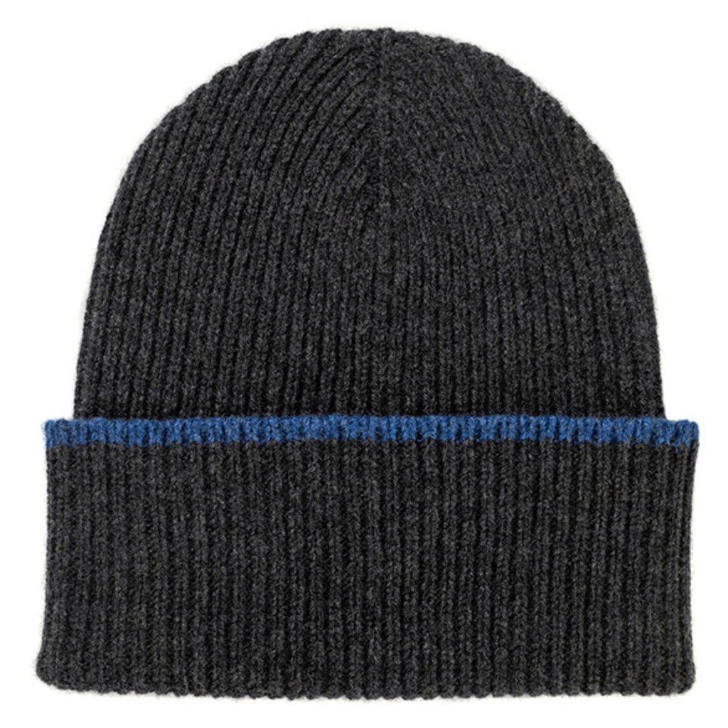 Knitted Charcoal Mid-Weight Ribbed Cashmere Beanie Hat & Scarf Set