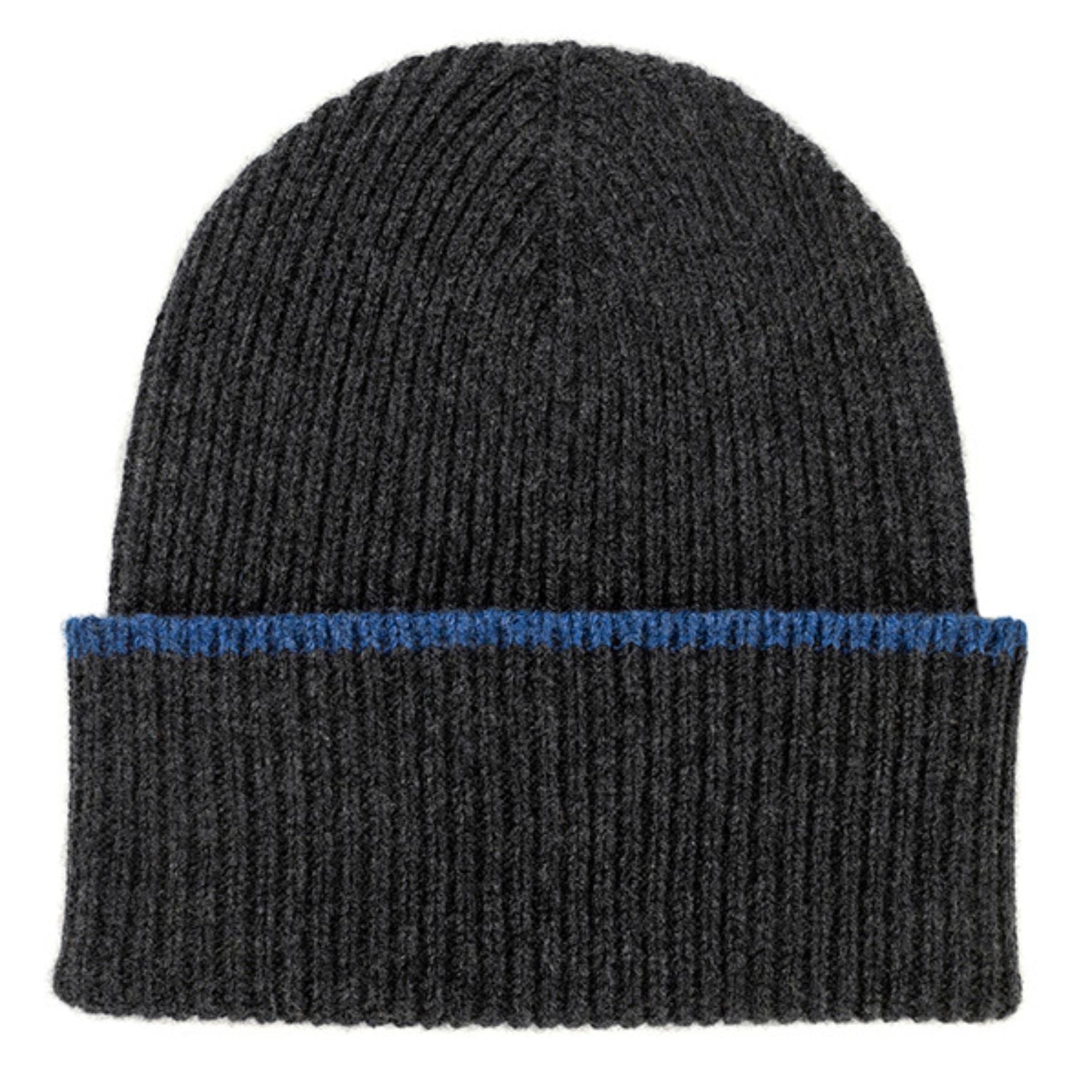 Knitted Charcoal Mid-Weight Ribbed Cashmere Beanie Hat & Scarf Set