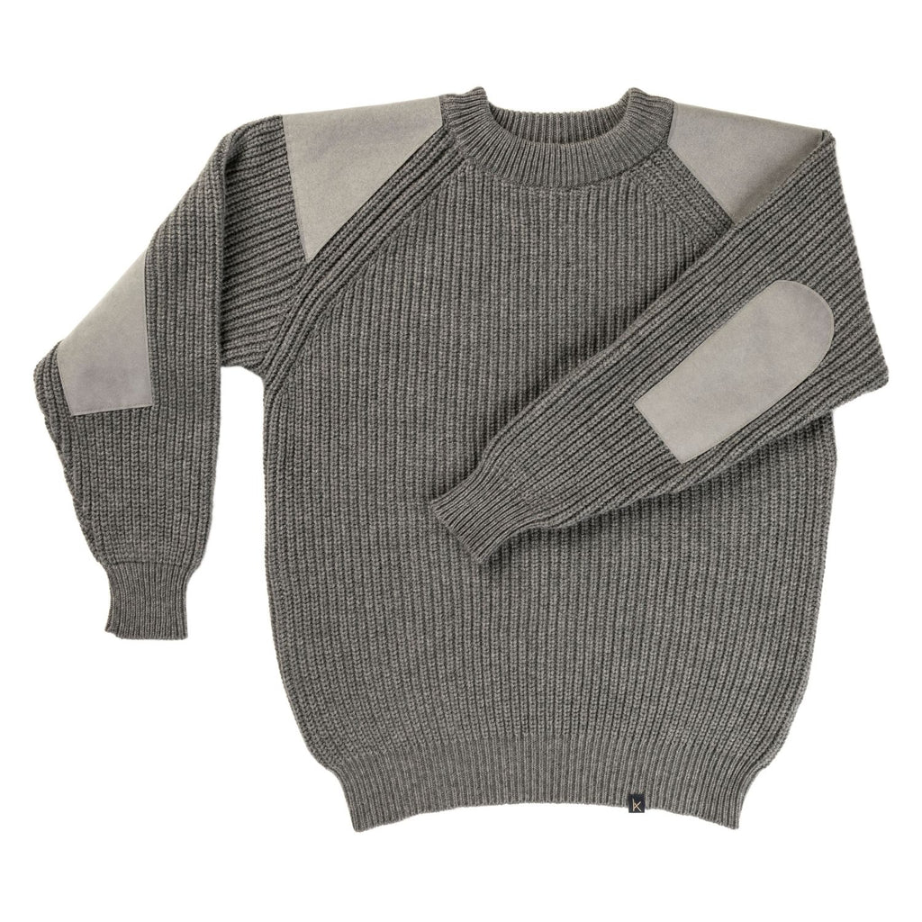 Unisex Mid-Grey Fisherman's Rib Cashmere Crew Neck Sweater