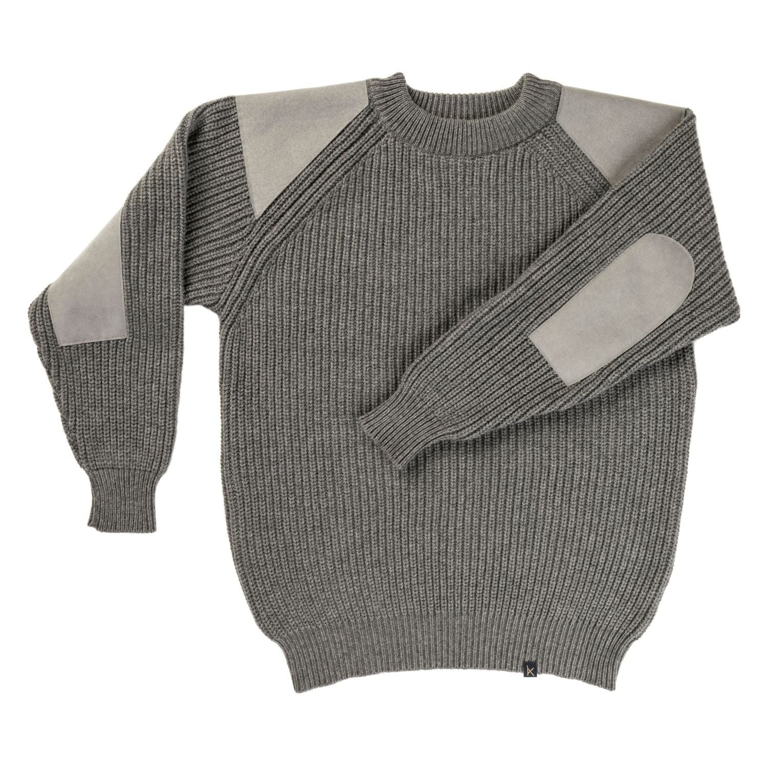 Unisex Mid-Grey Fisherman's Rib Cashmere Crew Neck Sweater