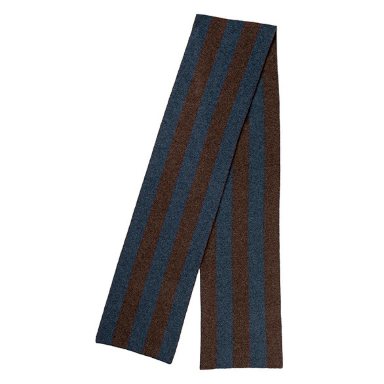 Knitted Slate College Stripe Cashmere Scarf