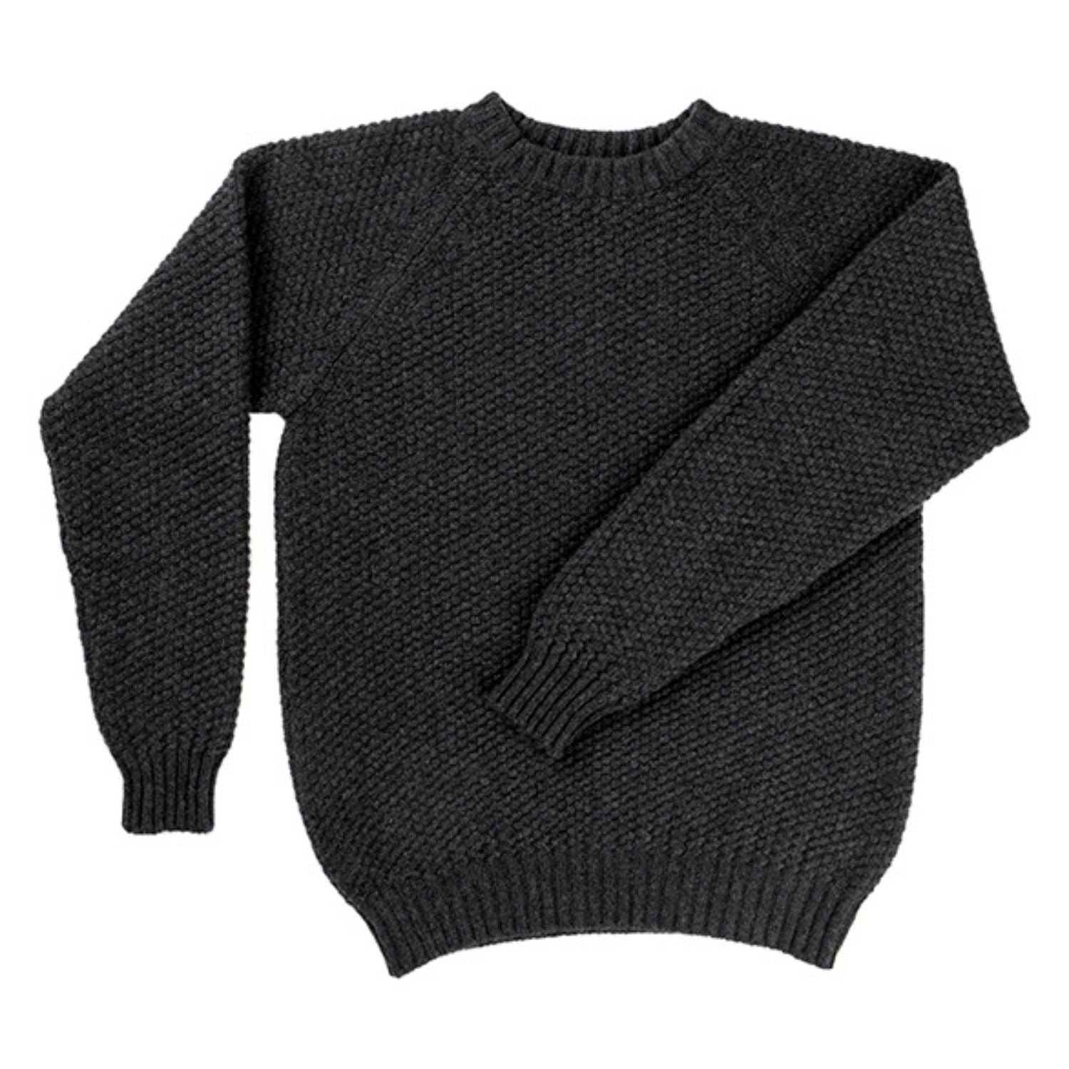 Unisex Charcoal Moss Stitch Cashmere Crew Neck Sweater