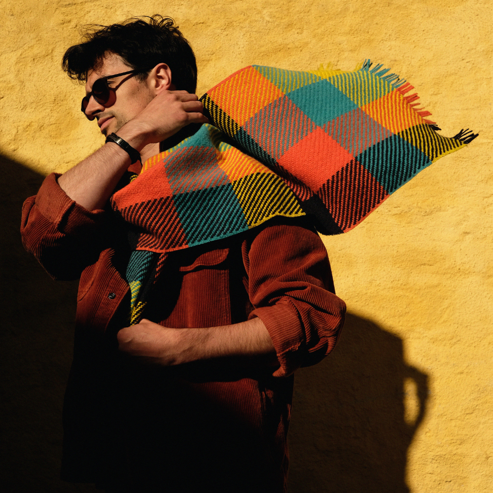 Deluxe Daffodil Block Check Cashmere Scarf