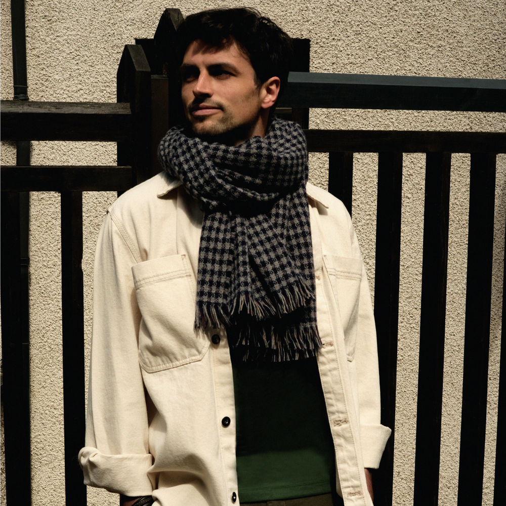 Talisker Navy Diamond Cashmere Scarf