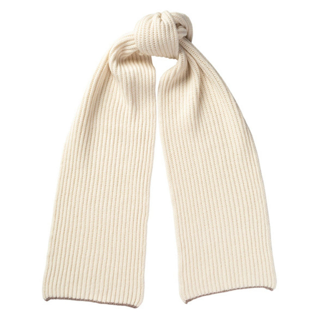 Knitted White Chunky Ribbed Cashmere Scarf