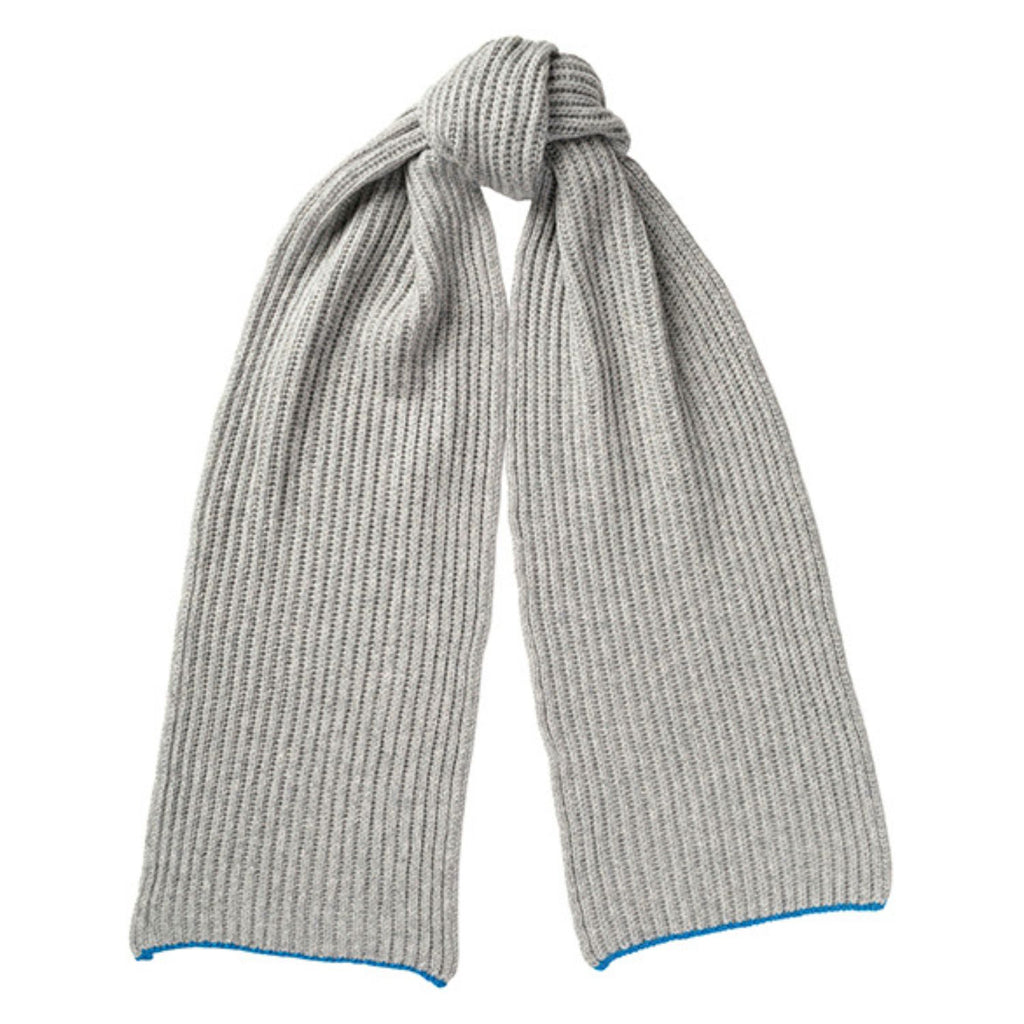 Knitted Light Grey Chunky Ribbed Cashmere Beanie Hat & Scarf Set