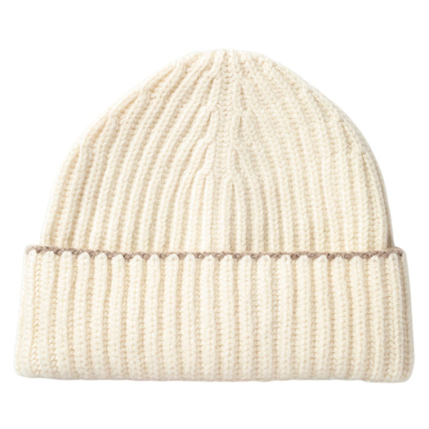 Knitted White Chunky Ribbed Cashmere Beanie Hat