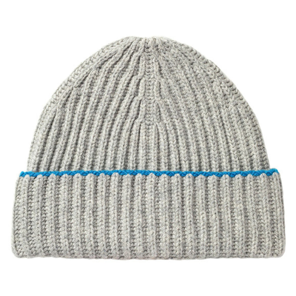 Knitted Light Grey Chunky Ribbed Cashmere Beanie Hat
