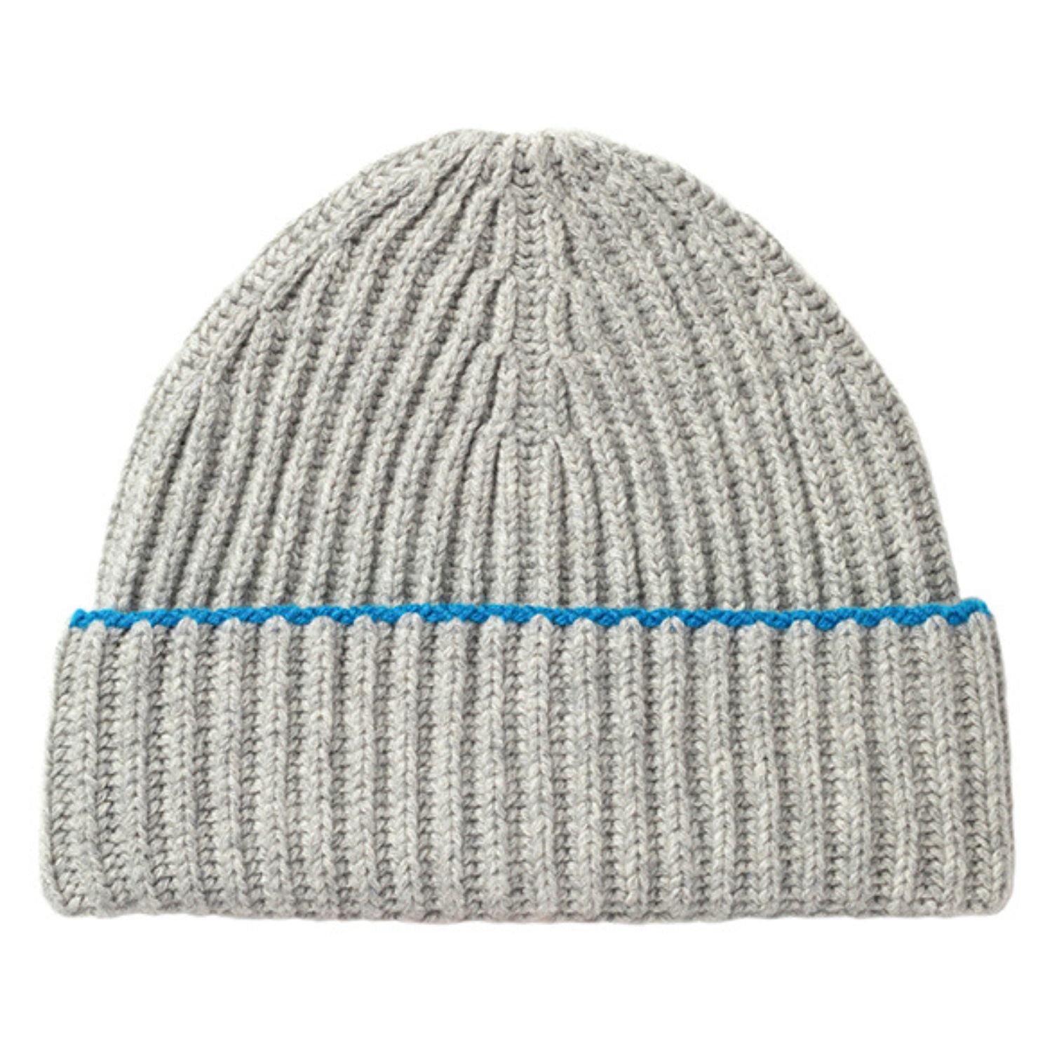 Knitted Light Grey Chunky Ribbed Cashmere Beanie Hat
