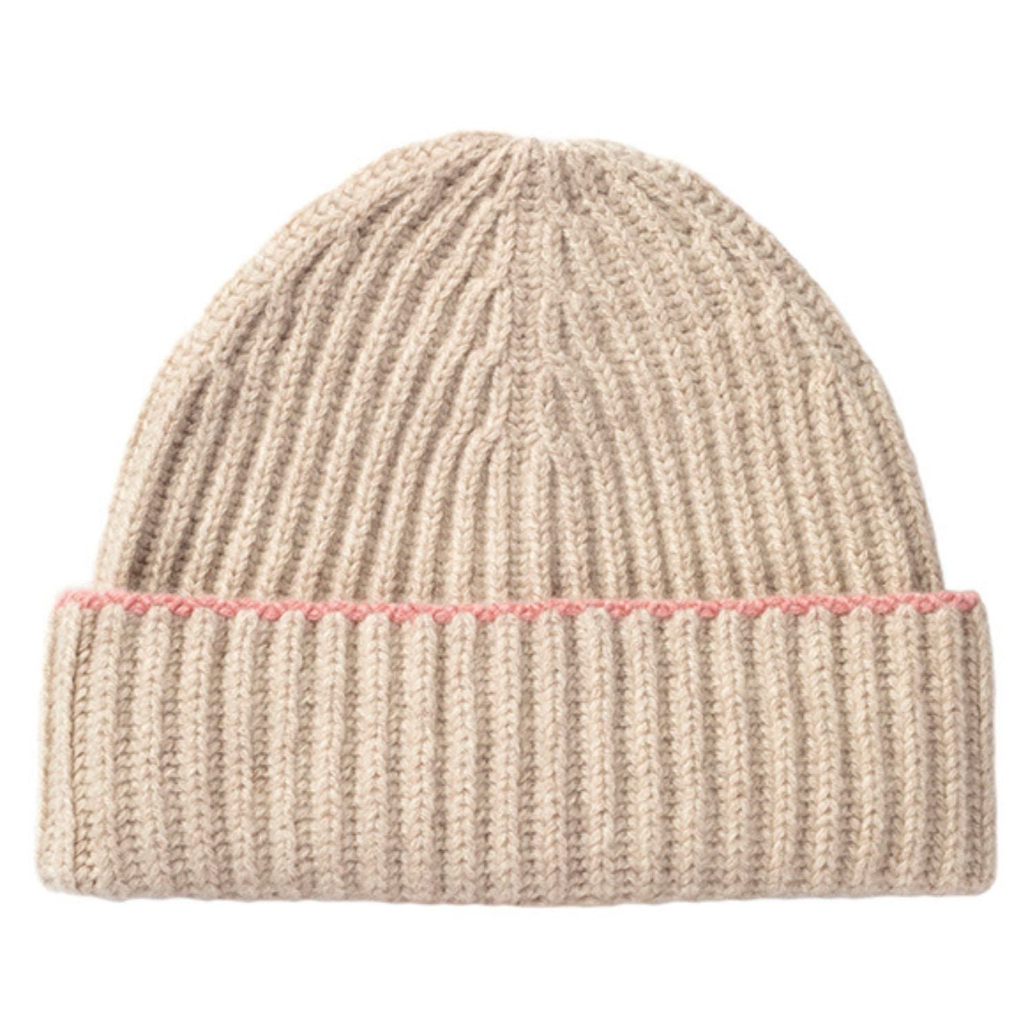 Knitted Camel Chunky Ribbed Cashmere Beanie Hat