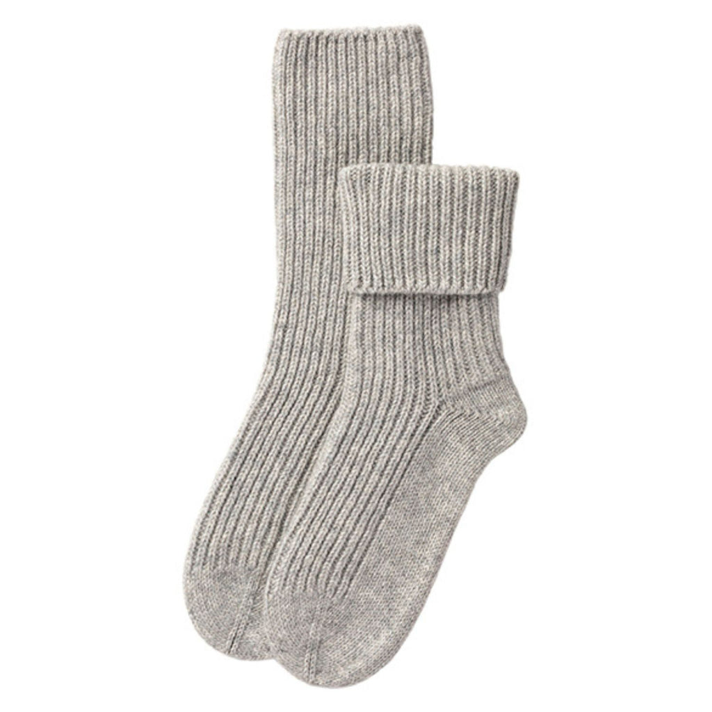 Ladies Light Grey Ribbed Cashmere Bed Socks