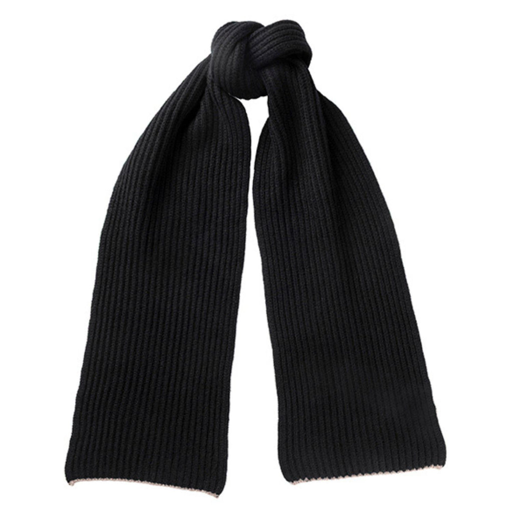 Knitted Black Chunky Ribbed Cashmere Scarf