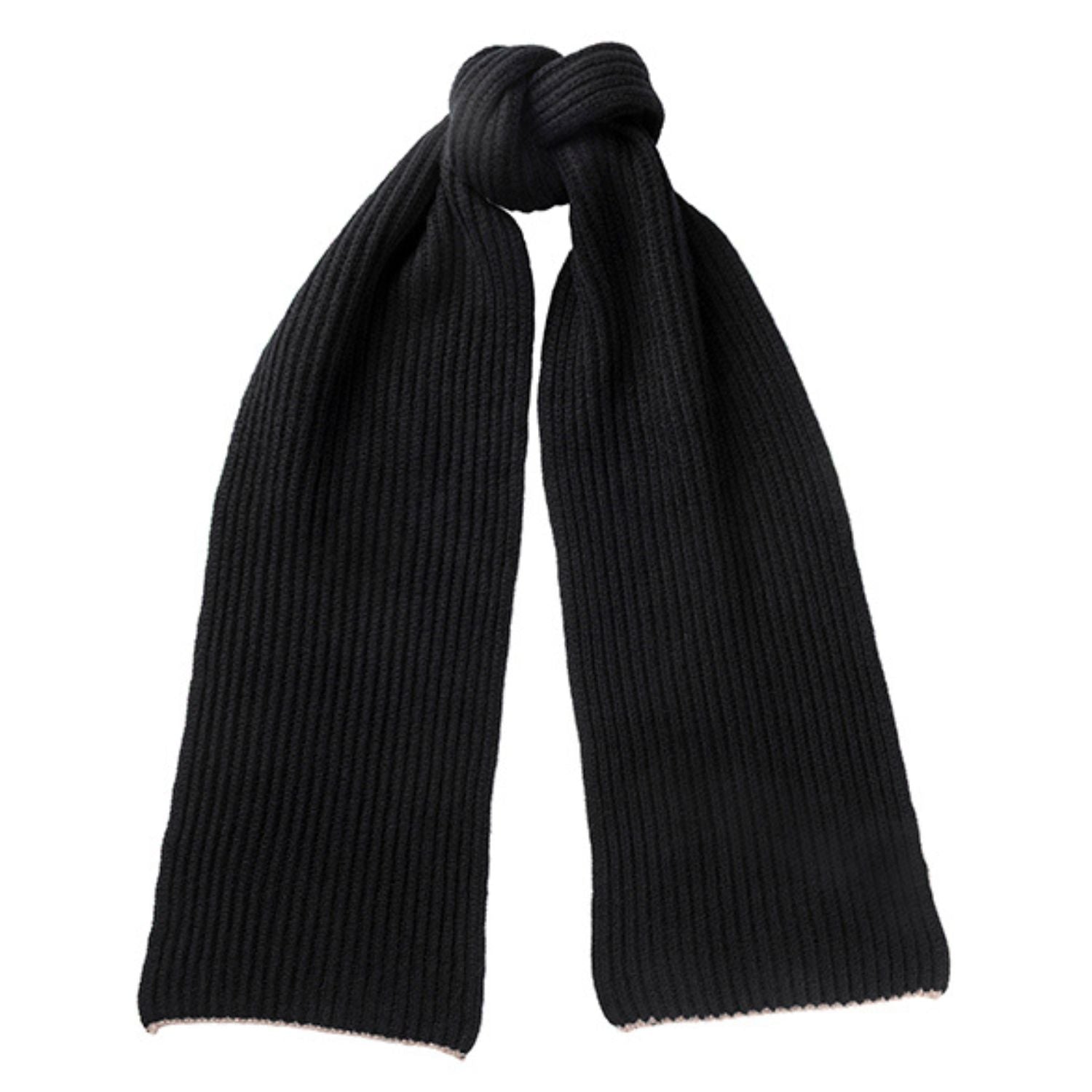 Knitted Black Chunky Ribbed Cashmere Scarf