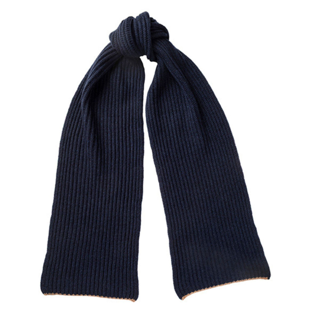 Knitted Navy Chunky Ribbed Cashmere Beanie Hat & Scarf Set