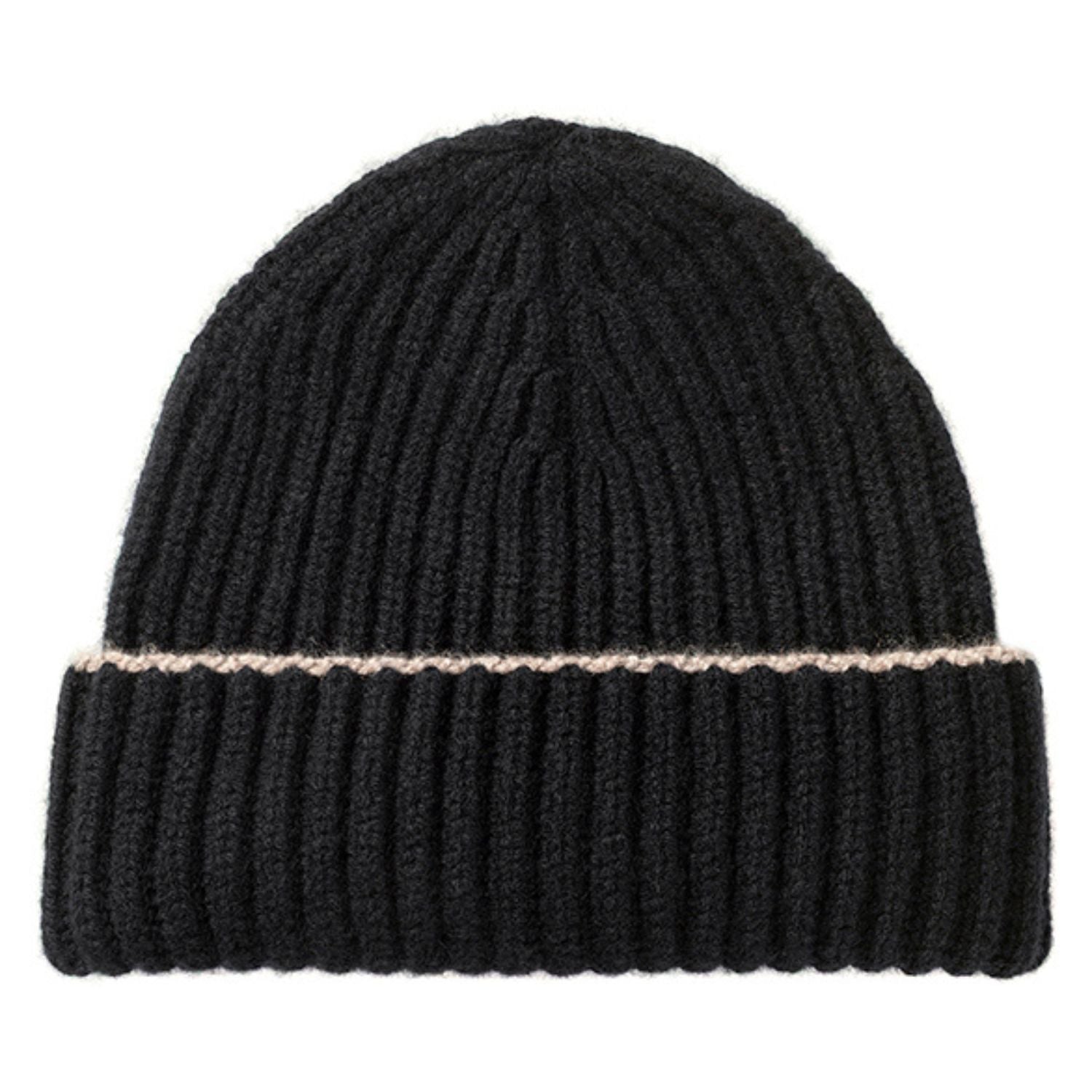 Knitted Black Chunky Ribbed Cashmere Beanie Hat & Scarf Set