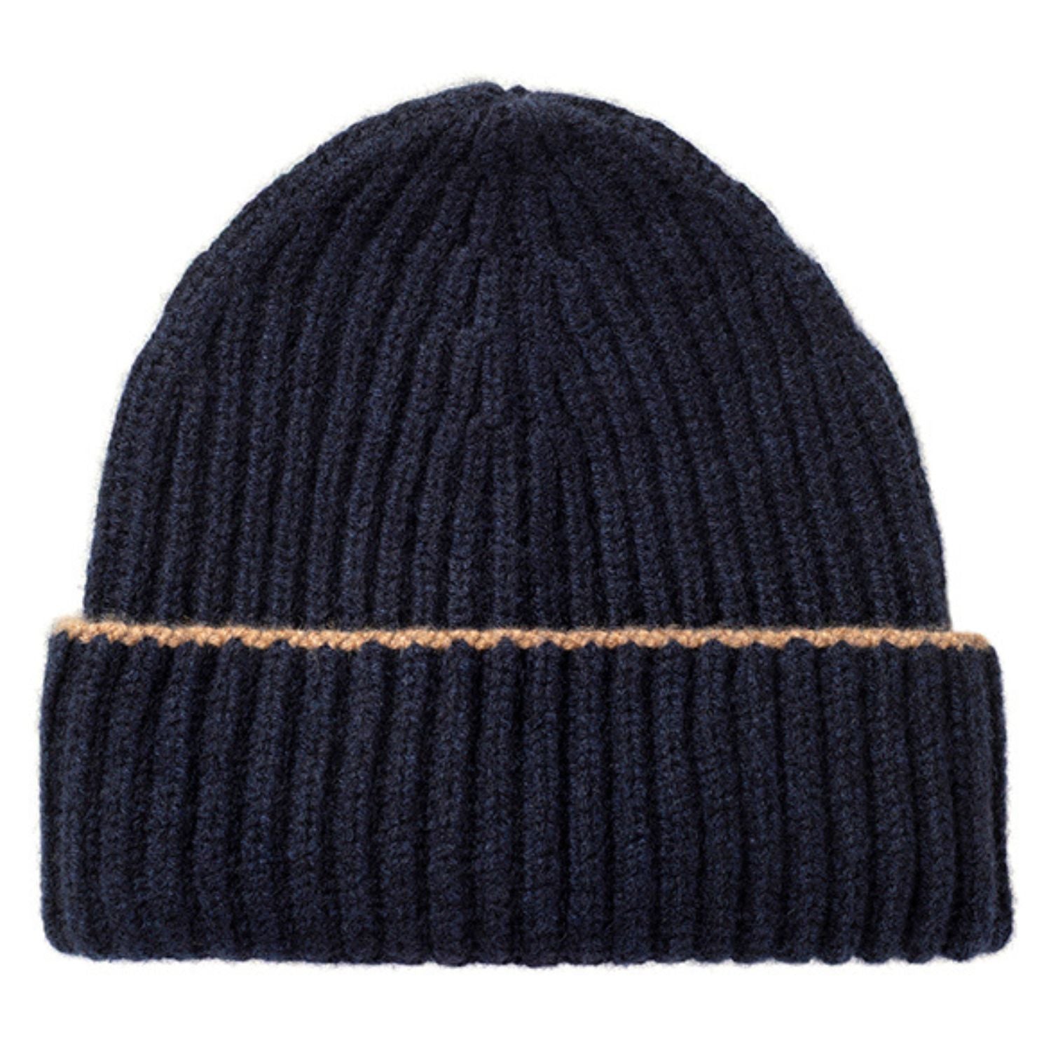 Knitted Navy Chunky Ribbed Cashmere Beanie Hat