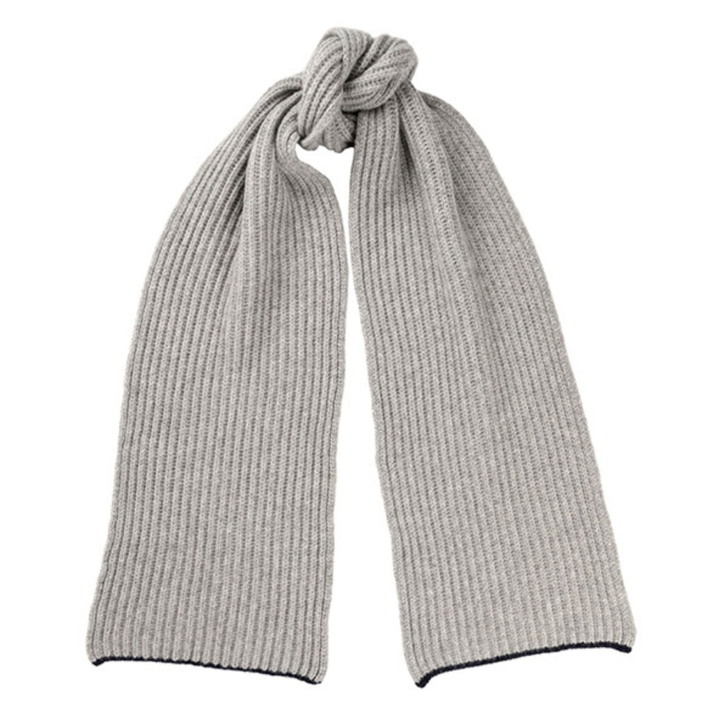 Knitted Grey Chunky Ribbed Cashmere Beanie Hat & Scarf Set