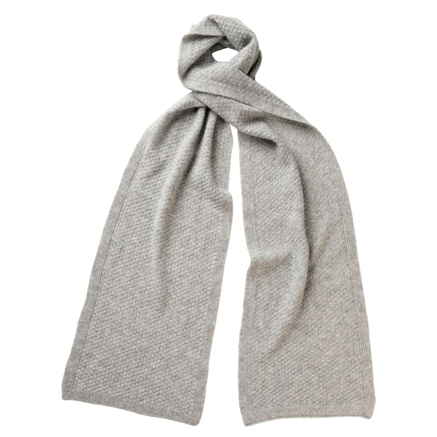 Knitted Light Grey Moss Stitch Cashmere Scarf