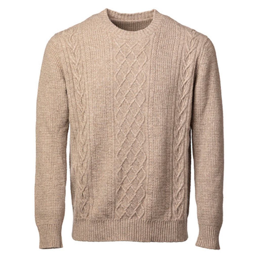 Unisex Taupe Mid-Weight Cable Feature Cashmere Crew Neck Sweater