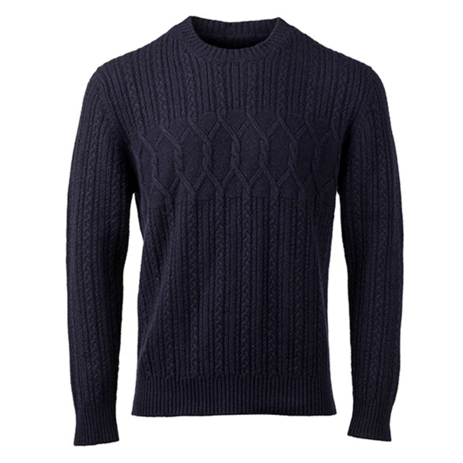 Unisex Midnight Mid-Weight Fancy Cable Cashmere Crew Neck Sweater
