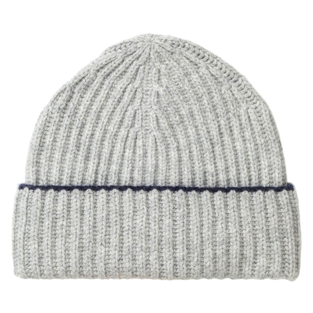 Knitted Grey Chunky Ribbed Cashmere Beanie Hat & Scarf Set