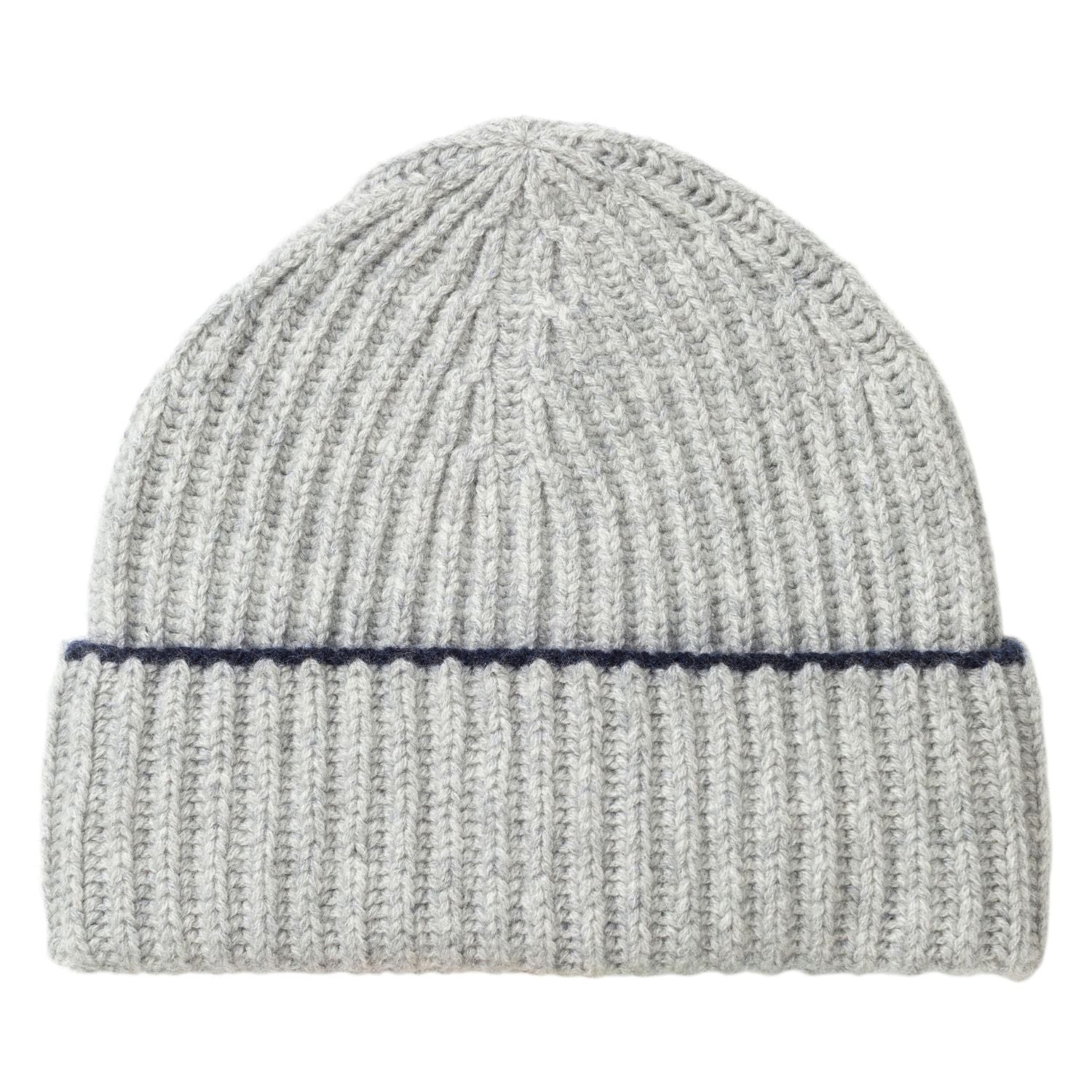 Knitted Grey Chunky Ribbed Cashmere Beanie Hat & Scarf Set