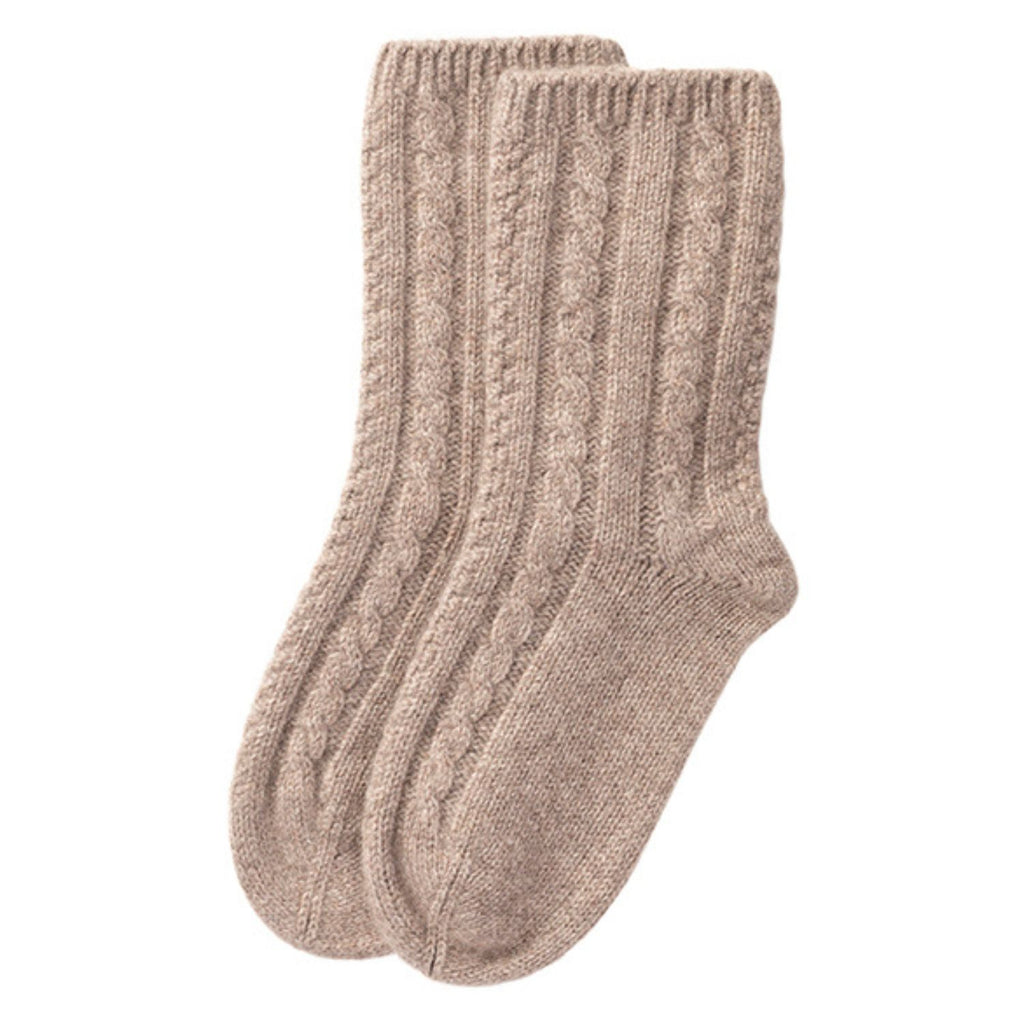 Ladies Taupe Cable Cashmere Bed Socks