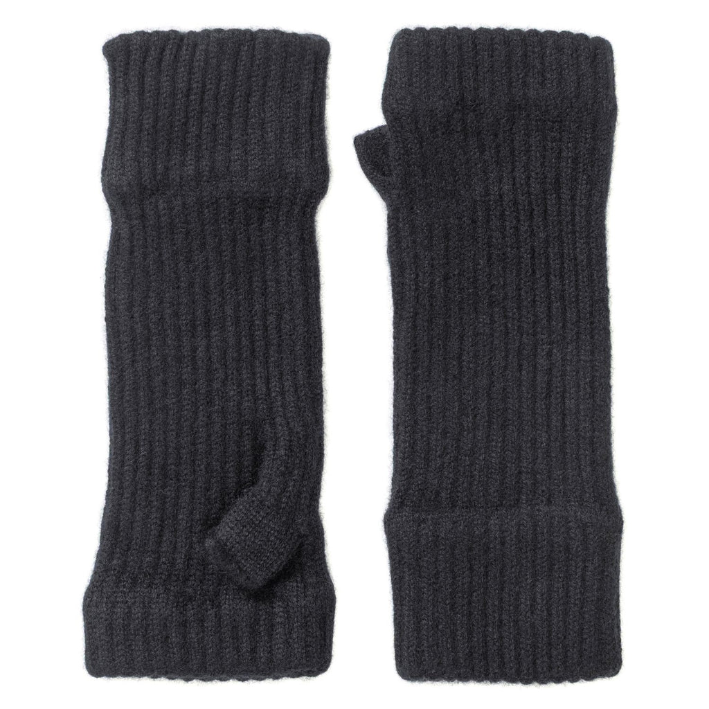 Ladies Black Ribbed Cashmere Wrist-Warmers