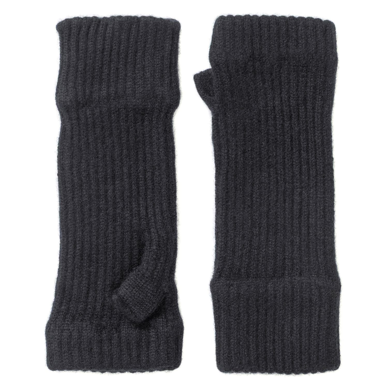 Ladies Black Ribbed Cashmere Wrist-Warmers