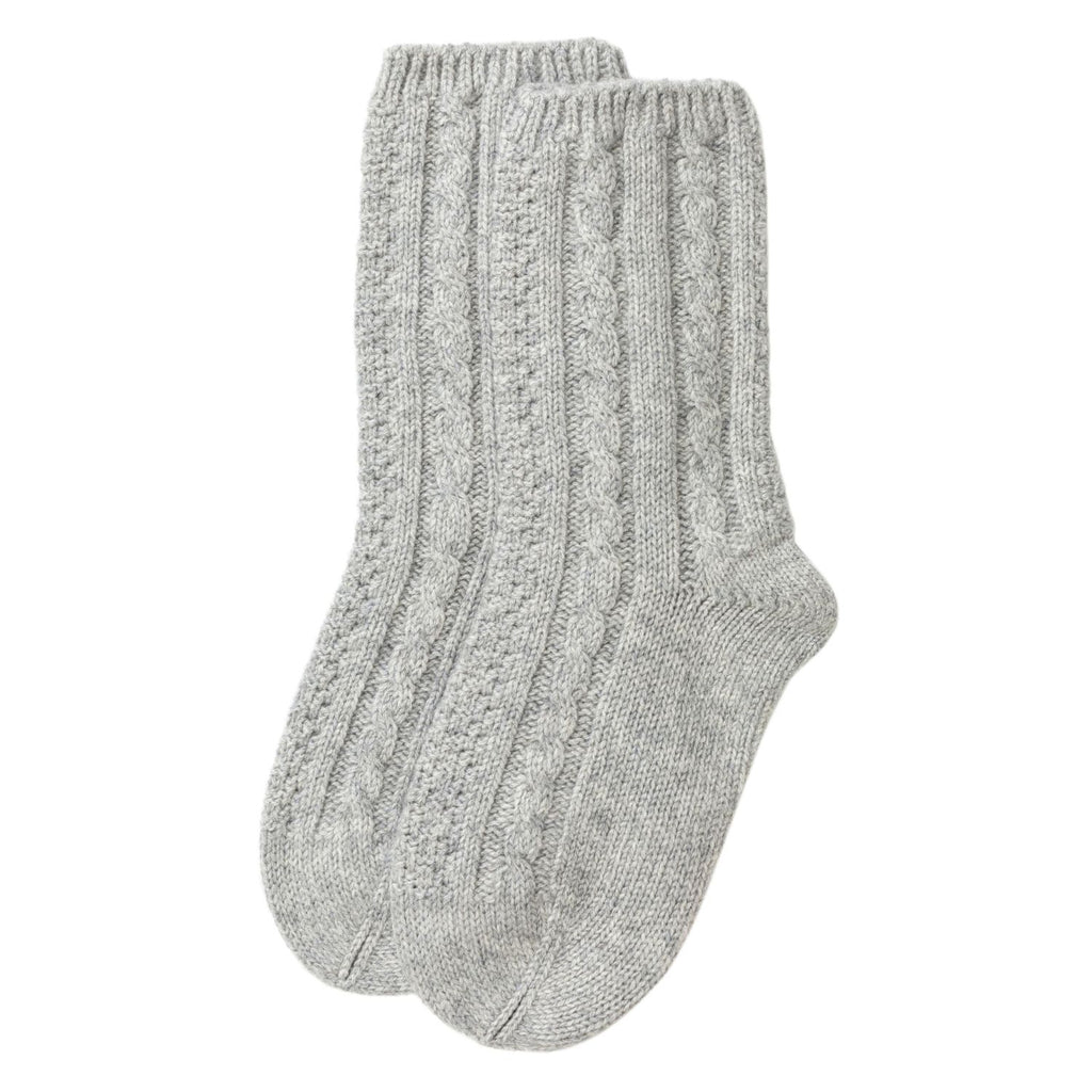Ladies Light Grey Cable Cashmere Bed Socks
