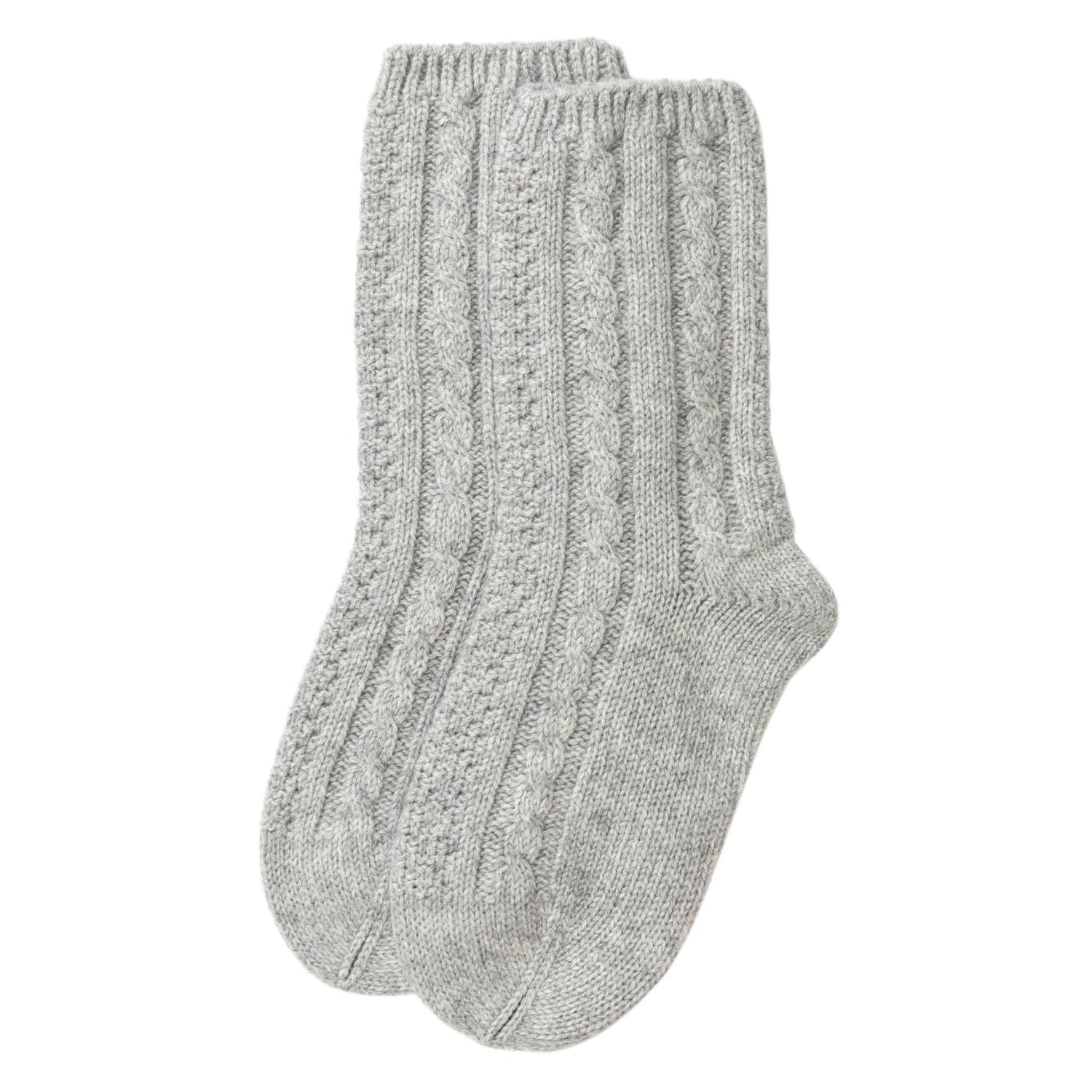 Ladies Light Grey Cable Cashmere Bed Socks