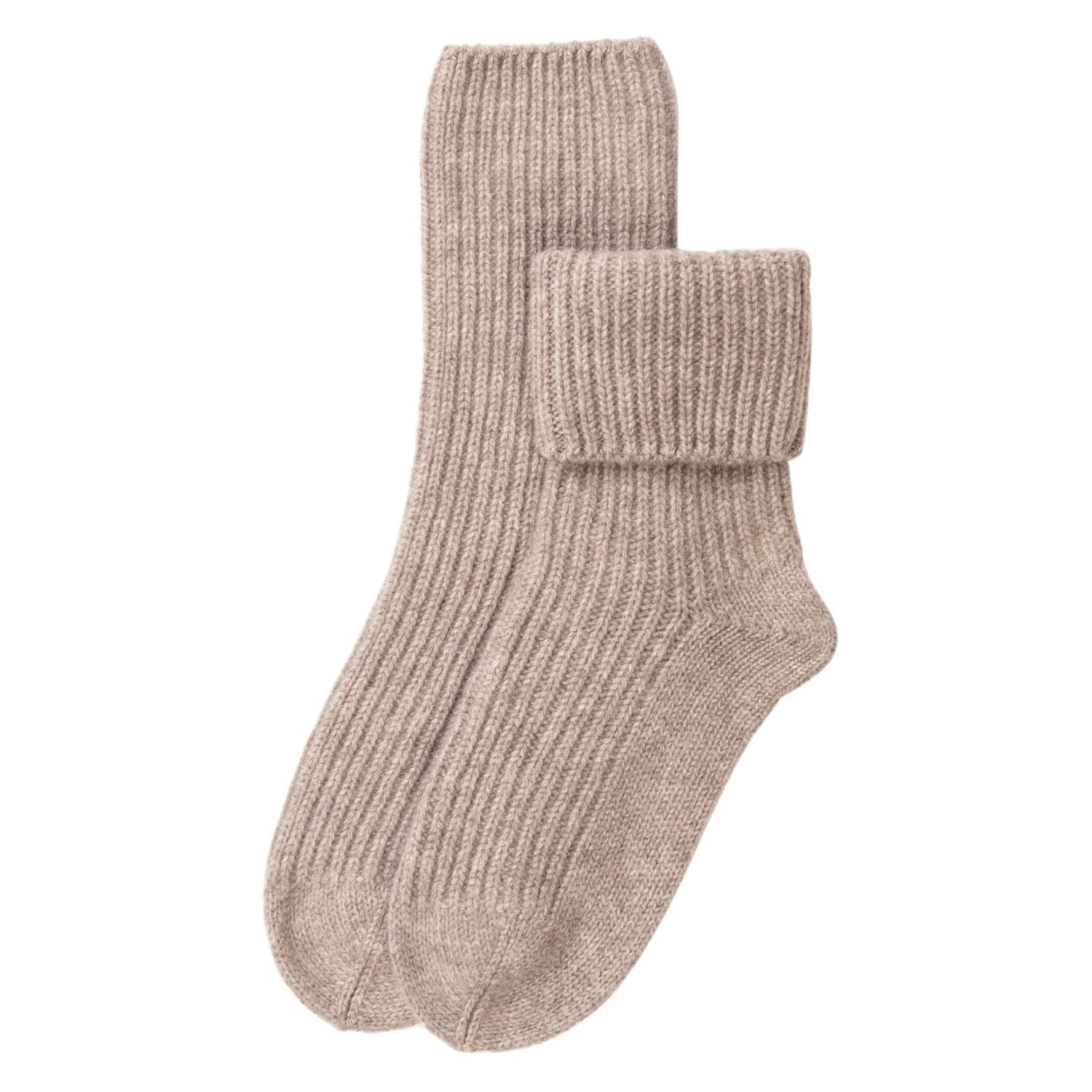 Ladies Taupe Ribbed Cashmere Bed Socks