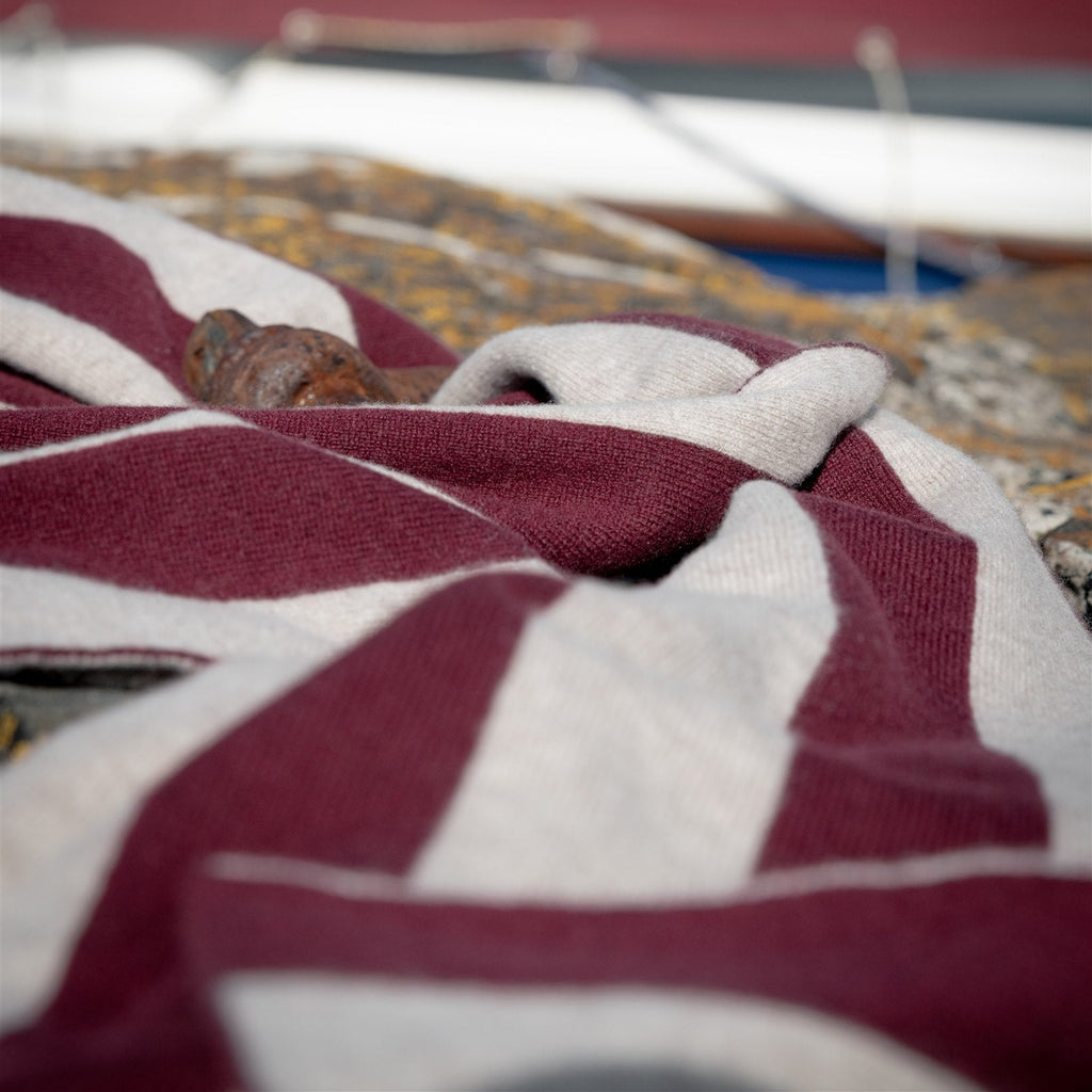 Knitted Merlot College Stripe Cashmere Scarf