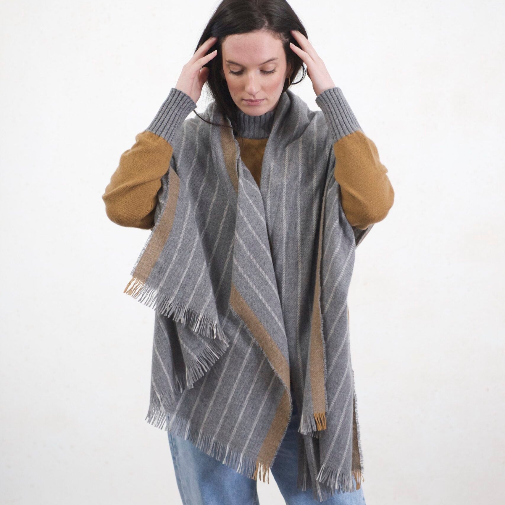 Talisker Natural Pinstripe Cashmere Scarf