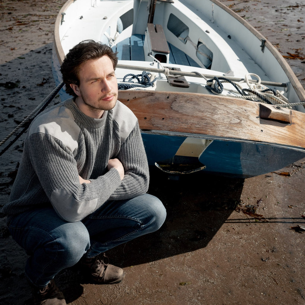 Unisex Navy Fisherman's Rib Cashmere Crew Neck Sweater