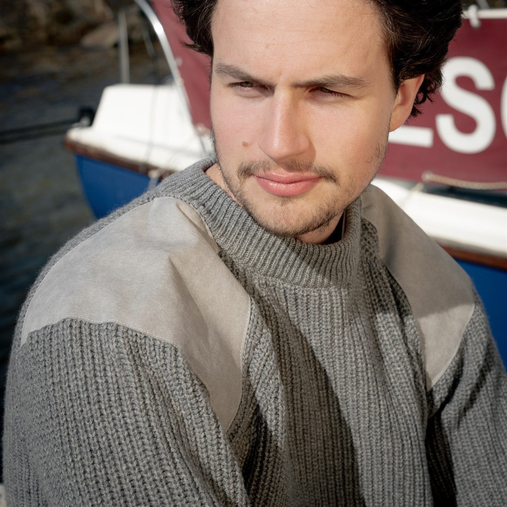 Unisex Navy Fisherman's Rib Cashmere Crew Neck Sweater