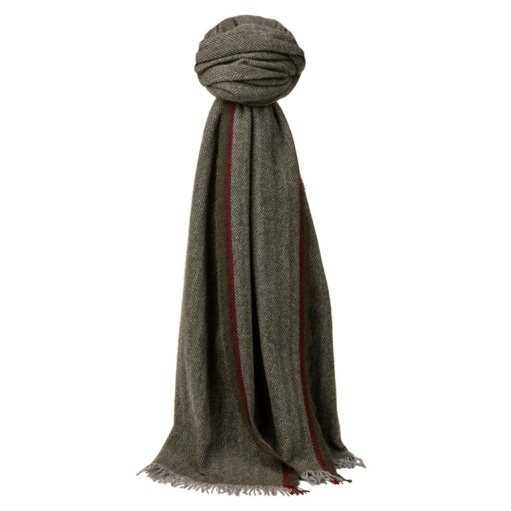 Talisker Green Herringbone Cashmere Scarf