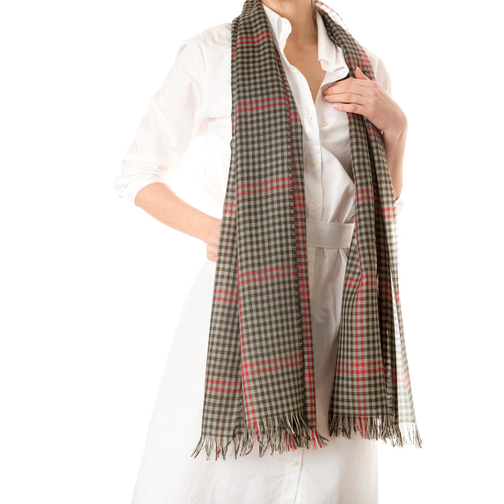 Weekender Green Gingham Cashmere & Silk Scarf