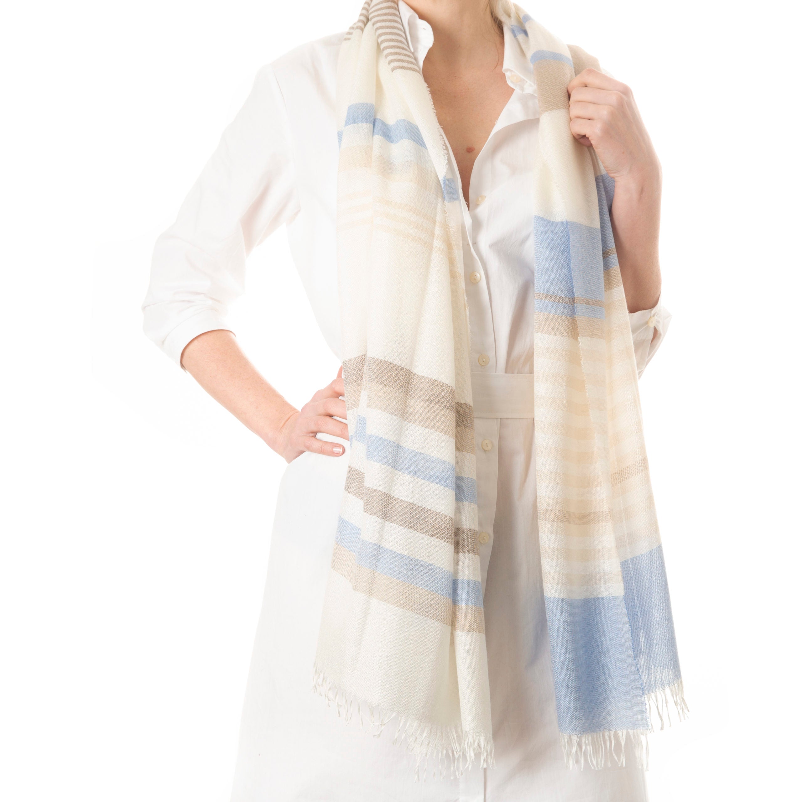 Weekender Azure Stripe Cashmere & Silk Scarf