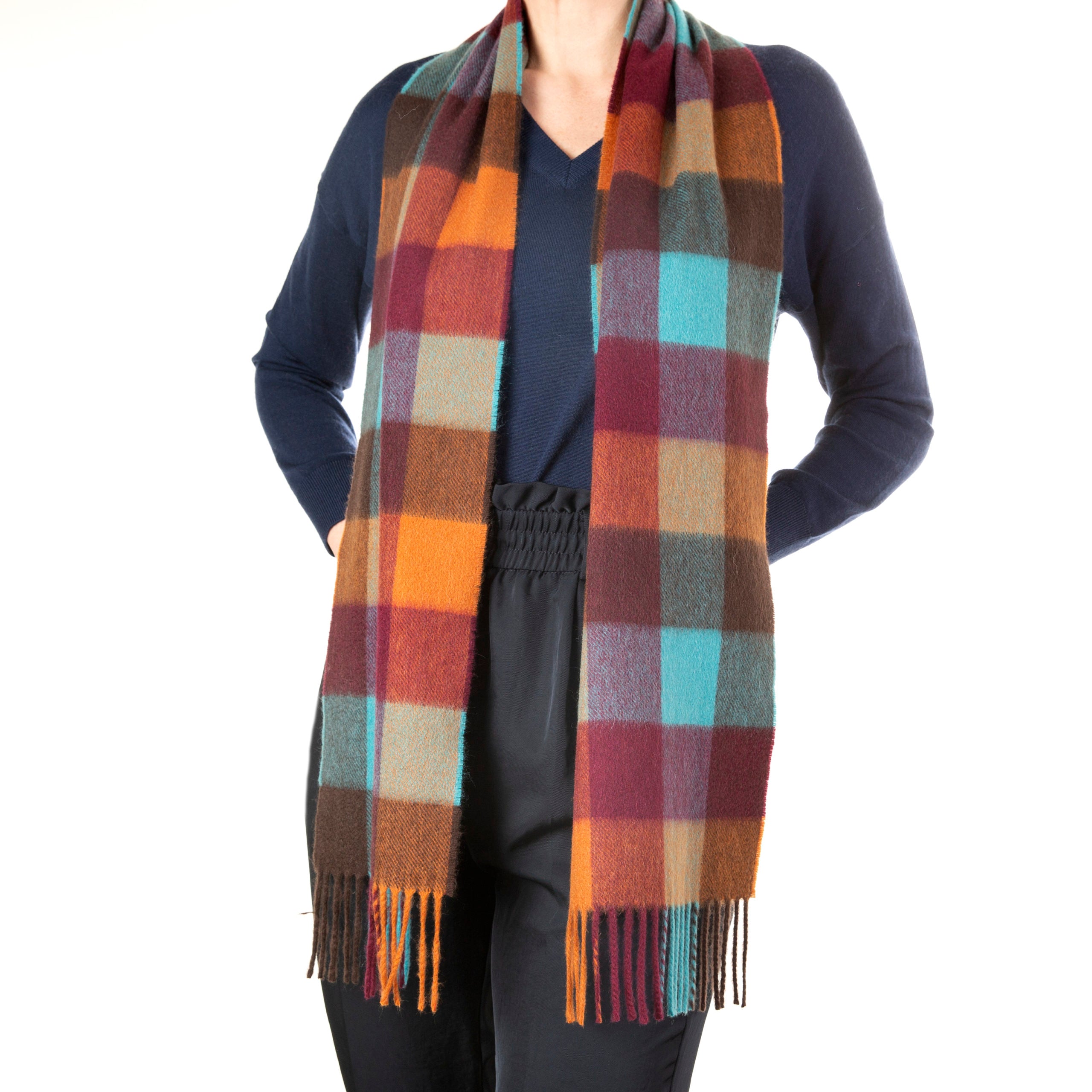 Oban Rich Autumn Block Cashmere Scarf